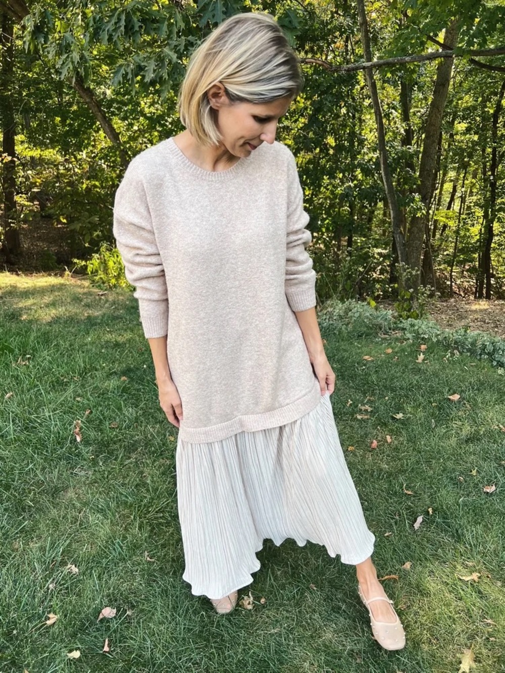 In February / Marjorie SweaterDress Sweater Dress Pleated Skirt Hem